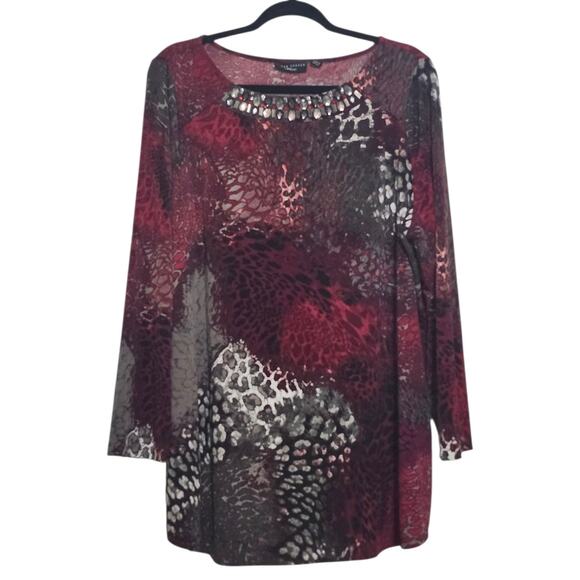 Susan Graver Artisans Plus Size 1X Susan Graver Animal Print Beaded Neck Top - Picture 3 of 10